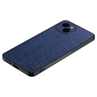IPhone 14 Plus Wood Grain -puhelimen suojakuorelle PU-nahka+PC+TPU-kuori, jossa kamerasuojaus