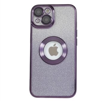 IPhone 14 Plus Glitter -puhelinkotelolle Galvanoitu CD Vein Logo Hole Pehmeä TPU-suojus kameran linssisuojalla