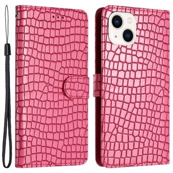Crocodile Texture Shell iPhone 14 Plus PU Nahka+TPU Cover Stand puhelimen lompakkokotelo käsihihnalla