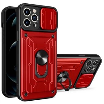 IPhone 14 Pro Max 6,7 tuuman Kickstand-puhelinkotelolle Kova PC Pehmeä TPU-hybridikuori, jossa korttipidike ja liukulinssisuoja