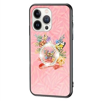 IPhone 14 Pro Max 6,7 tuuman Butterfly Series Butterfly Pattern -tulostus Kickstand-puhelinkotelolle karkaistu lasi + PC + TPU-suojus
