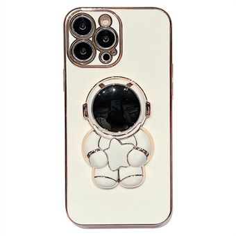 6D Galvanoitu puhelinkuori iPhone 14 Pro Maxille, Astronaut Kickstand Nelilehtinen Clover Pattern Scratch TPU-kotelo