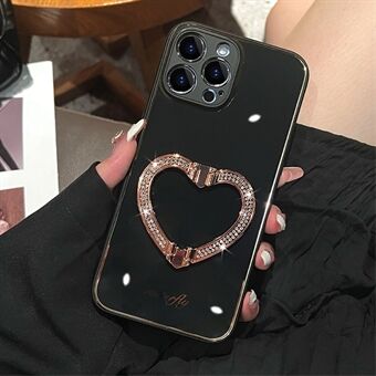 Putoamista estävä puhelinkuori iPhone 14 Pro Max TPU:lle + akryyliiskunkestävä kansi tekojalokivikoristeella sydämen muotoisella jalustalla