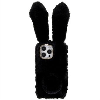 IPhone 14 Pro Max:lle Söpö 3D Bunny Ears Furry Talvi Lämmin Kotelo Pudotuksenkestävä TPU-suojapuhelimen suojus Glitter tekojalokivisella solmulla