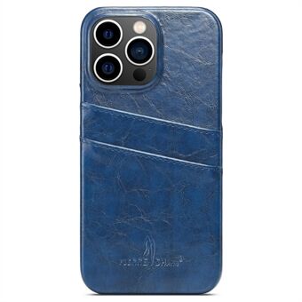 FIERRE SHANN iPhone 14 Pro Max -korttipaikalle Suunnittelu Öljyvaha PU-nahkapäällysteinen kova PC-puhelimen kotelo Pudotuksenkestävä kansi