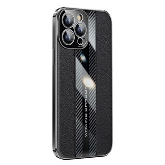 IPhone 14 Pro Max:lle hiilikuitukuvioinen sähköpinnoitettu puhelinkuori aito nahkapäällysteinen TPU-pudotussuoja