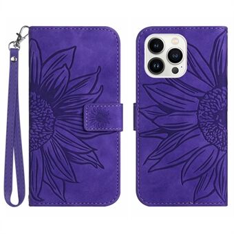 Iskunkestävä läppäpuhelinkotelo iPhone 14 Pro Maxille, Stand painettu auringonkukkajalusta PU-nahkainen ihokosketusmagneettinen lompakon suojus hihnalla