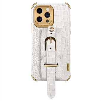 Crocodile Texture -suojakuori iPhone 14 Pro Max -päällystyspuhelimelle, jossa on käsihihna jalusta