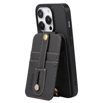 ABEEL Style 02 iPhone 14 Pro Max Kickstand -suojus RFID-estokortin pidikkeellä Hiilikuiturakenne PU-nahka + TPU-puhelinkotelo