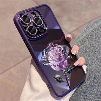 IPhone 14 Pro Max Rose Flower Pattern Glitter Camera Ring -puhelinkotelolle TPU-suojus linssikalvolla