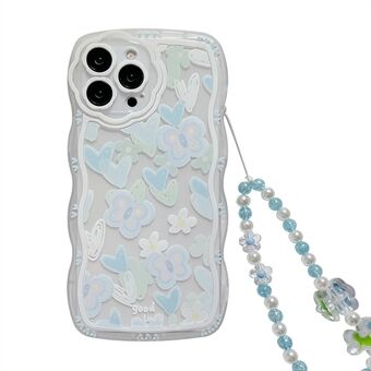 IPhone 14 Pro Max -puhelimen läpinäkyvälle kotelolle sydämen muotoinen perhoskuvioinen TPU-suojus helmiketjulla
