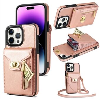 Card Slots Kickstand puhelimen suojakuori iPhone 14 Pro Maxille, vetoketjutasku PU-nahka + TPU-kotelo