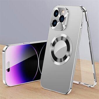IPhone 14 Pro Max Magneettinen kirkas puhelinkotelo, joka on yhteensopiva MagSafe-alumiiniseoskehyksen + karkaistun lasin + tietokoneen takakuoren kanssa