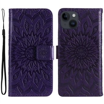 KT Imprinting Flower -sarja 1 iPhonelle 15 PU-nahkainen seisova lompakkokansisuojus, tippumisenkestävä puhelinkotelo
