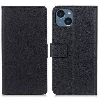 iPhone 15:lle teksturoitu PU-nahkainen lompakko puhelinkotelo, puhelinkuori, teline ja kokonaan suojattu - Musta