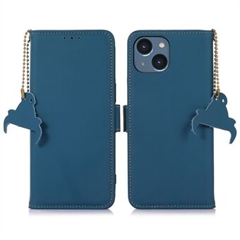 iPhone 15 -lompakon puhelinkansi RFID-estolla, TPU-materiaalia ja aitoa lehmännahkaa oleva jalustallinen puhelinkotelo