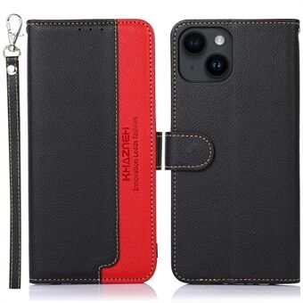 KHAZNEH iPhone 15 RFID-estoinen Litchi-tekstuurinen nahkakotelo, jossa seisontatuki ja lompakkotasku