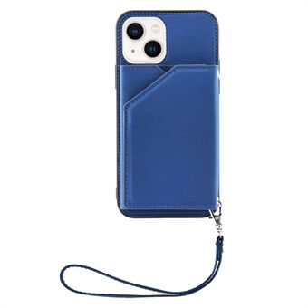 YB Leather Coating Series-2 iPhone 15 nahka+TPU-suojakuori seisontatuki korttipidikkeellä puhelinkotelo hihnalla