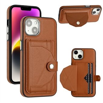 YB Leather Coating -sarjan neloskoko iPhone 15 -puhelinlaukku, korttipidikkeellä varustettu TPU-pinnoitettu nahkakuori ja teline