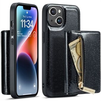 DG.MING M3 Sarja iPhone 15 irrotettava magneettinen lompakkokotelo kimaltelevalla nahalla päällystetyllä PC+TPU Kickstand-puhelinsuojalla