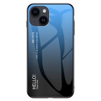 iPhone 15 suojakotelo, jossa on karkaistu lasi + PC-takakuori ja TPU-kehys gradientti-kuorella.