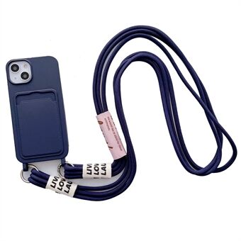 iPhonelle 15 korttitelinepuhelin kotelo pehmeää nestemäistä silikonia, iskunkestävä, remmillä