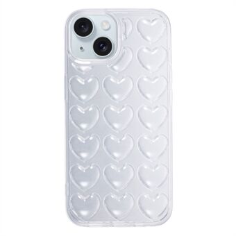 iPhone 15 -tärinäsuojattu matkapuhelimen suojakuori, 3D-rakkaudensydän, pehmeä TPU-takakotelo.