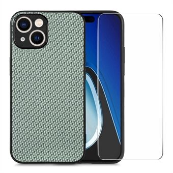 ENKAY HAT PRINCE Hiilikuitukuori iPhone 15:lle Nahka+PC-kannella ja korkean alumiini-silikaatti lasikalvolla