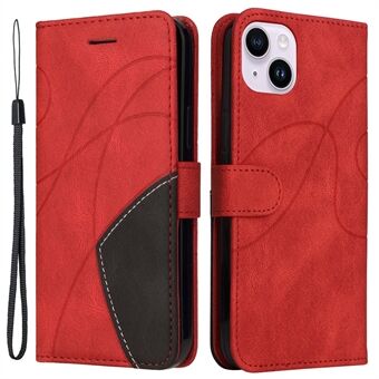 KT Leather -sarja 1:iPhone 15 Plus PU-nahka puhelimen lompakkokotelo, jossa on jalusta ja kaksivärinen somistus puhelimen kuori.