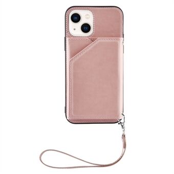 YB Leather Coating Series-2 iPhone 15 Plus Kickstand -puhelinlaukun nahka + TPU-korttipidike ja hihna