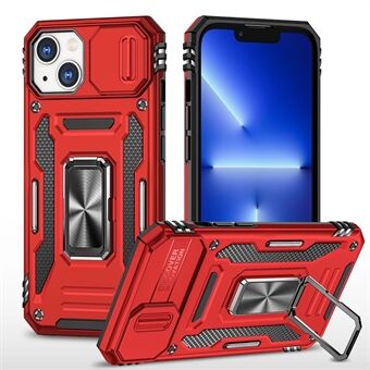 Armor-sarja iPhone 15 Plus -mallille, liukusuljin ja kameran suoja, puhelinkotelo, metallinen tukijalka, PC+TPU-materiaali, naarmuuntumista estävä suojus