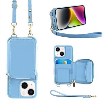 Vetoketjullinen lompakko-kuorikotelo iPhone 15 Plussalle, telineellä, RFID-suojauksella ja tekonahkaverhouksella