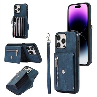 iPhone 15 Plussan PU-nahkainen + TPU-tukijalka Kotelo RFID-suojaava lompakkokäsilaukku vetoketjutaskulla puhelinkotelo