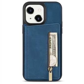iPhone 15 Plus Vetoketjullinen tasku Nahkalla päällystetty TPU-Puhelinkotelo Lompakkopuhelinjalusta kansi