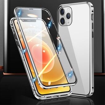 Puhelinkotelo iPhone 15 Pro -malliin, jossa magneettinen adsorptio, metallirunko ja kaksipuolinen karkaistu lasi, läpinäkyvä puhelinkansi.