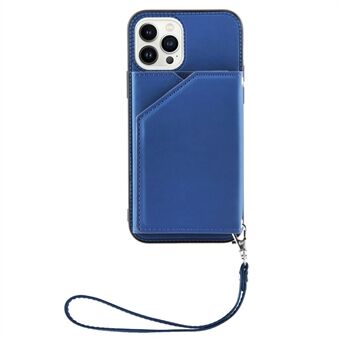 YB Leather Coating -sarja-2 iPhone 15 Pro -potkulautatelineellä, korttipidikkeellä varustettu puhelin kotelo nahka päällystetty TPU-suojus hihnalla