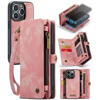CASEME 008 -sarjan iPhone 15 Pro -vetoketjutaskullinen lompakkojalusta suojaava irrotettava nahka+TPU-puhelinkotelo