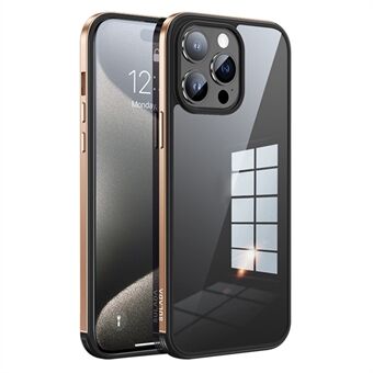SULADA Minrui -sarja iPhone 15 Pro TPU+Tempered Glass -puhelinjohto Metallinen kehys Sähkökemiallisesti päästettyä naarmuuntumatonta suojakuori