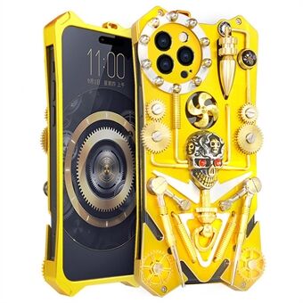 iPhone 15 Pro Kickstand Metal -kansi, höyrykoneistolla varustettu mekaaninen vaihdepuhelinkotelo - Kulta