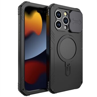 Kamera Slider -tipattava puhelinkotelo iPhone 15 Pro Max -mallille, metalli+silikoni -kuori ja lasisuoja yhteensopiva MagSafen kanssa.