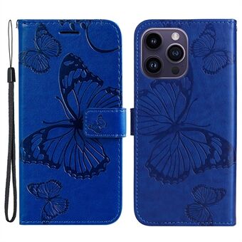 KT Imprinting Flower Series-2 iPhone 15 Pro Max -telinekotelo perhosen painatuksella, nahkainen lompakkopuhelinkotelo.