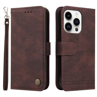 iPhone 15 Pro Max Wallet Skin-touch PU Leather Case Cell Phone Cover Imprinted Lines Stand Shell -kotelon suomennos: