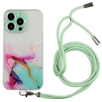 iPhone 15 Pro Max Soft TPU -puhelinlaukku marmorikuvioitu kuviollinen ja naarmuja ehkäisevä puhelimen kuori, jossa on kaulanauha.