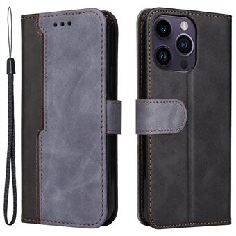 Teline-lompakko kuori iPhone 15 Pro Max -mallille, liiketoimintatyylinen puhelinkotelo kaksivärinen tikkauksin koristeltu tekokuituinen nahkakansi