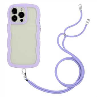 iPhone 15 Pro Max irrotettava värisuojus selkeillä aaltoilevilla reunoilla PC + TPU-puhelinkotelolla ja ripusta-valjaalla.