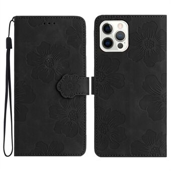 iPhone 15 Pro Max -nahkainen lompakkokotelo seisontatuella, kukkakuvioin painettu, iskuilta suojaava puhelinkotelo