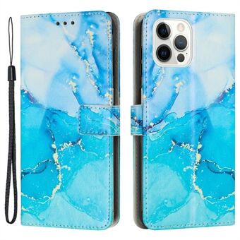 iPhone 15 Pro Max -telinekahva lompakkonahkainen puhelinkotelo marmori kuviolla ja rannelenkillä