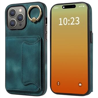 001 Ring Kickstand -kotelo iPhone 15 Pro Max -puhelimeen PU+TPU-lompakkopuhelimen kuoren koriosan tärinäsuojalla