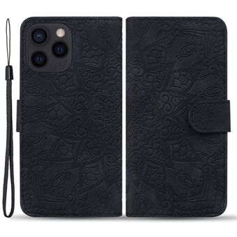 iPhone 15 Pro Max -pölytiivis kukkakuviollinen puhelinkotelo, vasikanahkamateriaalia ja seisomatoiminto, lompakkotyylinen nahkakotelo