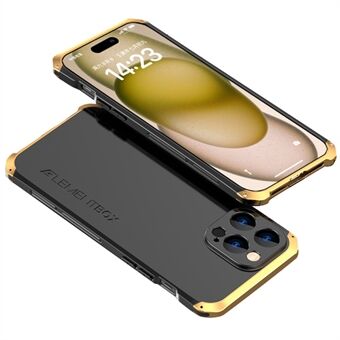 ELEMENT BOX iskunkestävä kotelo iPhone 15 Pro Max -puhelimelle metallikehyksellä PC+silikonisella ohuella suojakuorella.